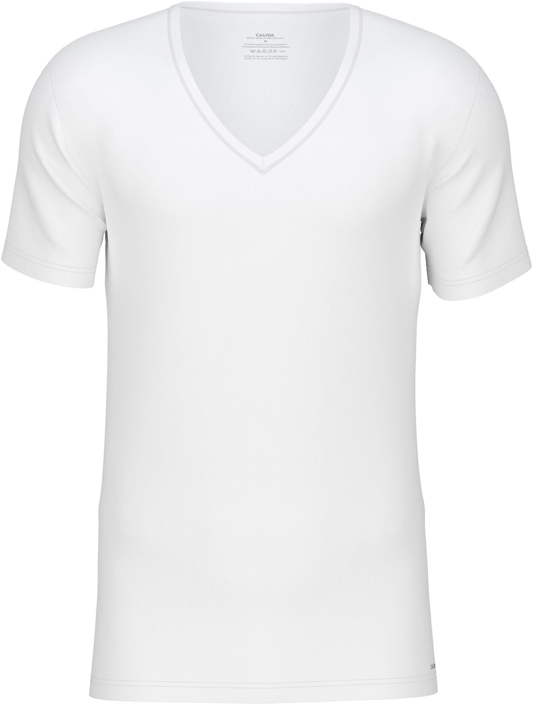 Cotton T-Shirt mit Code perfekter CALIDA V-Ausschnitt und weiss Passform
