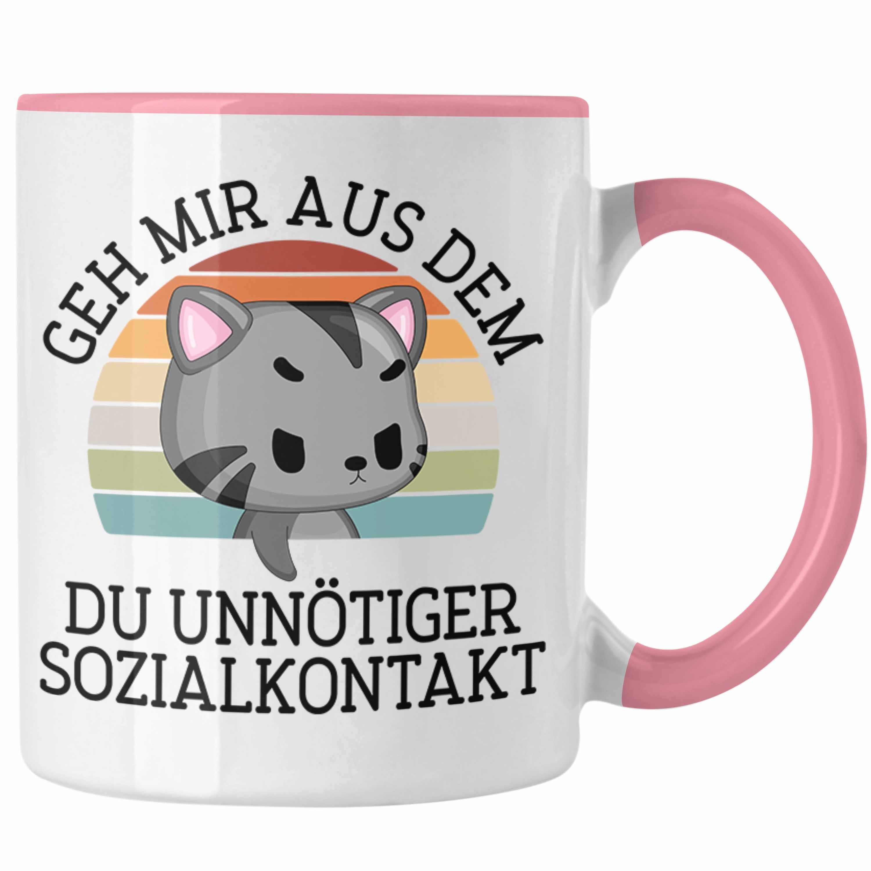 Trendation Tasse Trendation - Lustige Tasse Geh Mir Aus Dem Weg Du Unnötiger Sozialkontakt Geschenk Katze Witzige Tasse für Frauen Männer Rosa | Teetassen