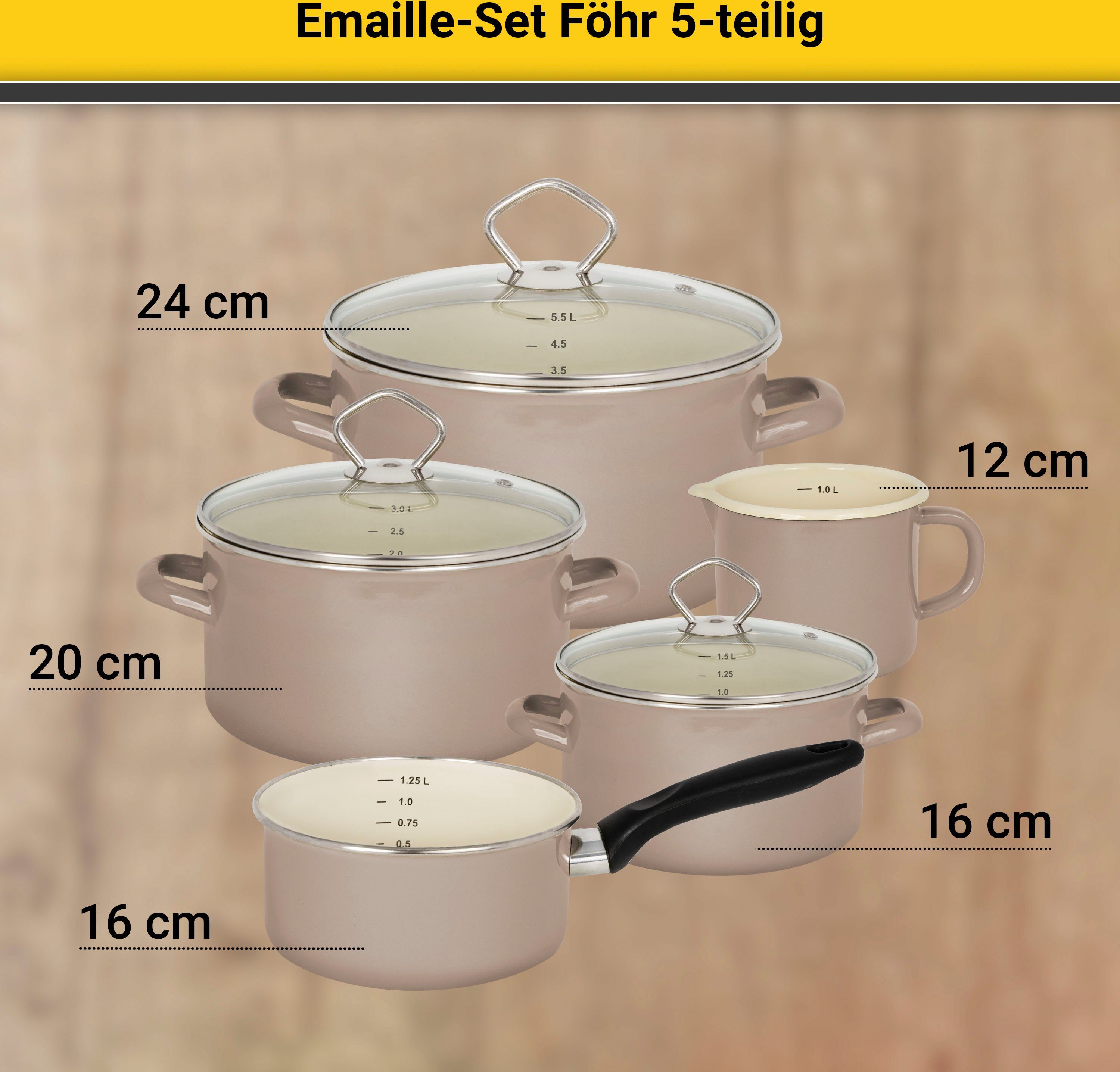 Föhr, (Set, 8-tlg), Topf-Set Emaille Krüger Induktion