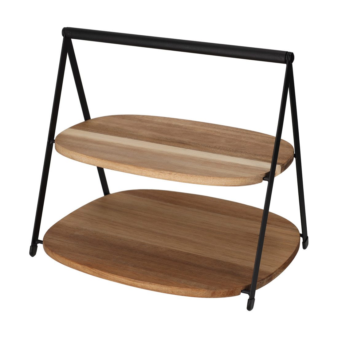 Jens Living Etagere Faltbarer Etagenständer Linn, 2 Etagen Akazienholz, Etagère, Holz, Metal, (1-tlg), Akazienholz, faltbar, 2 Etagen, Metallgriff, lebensmittelecht
