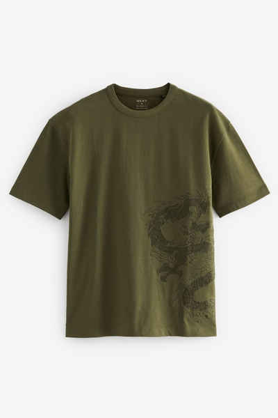 Next Print-Shirt Besticktes dickes T-Shirt im Relaxed Fit (1-tlg)