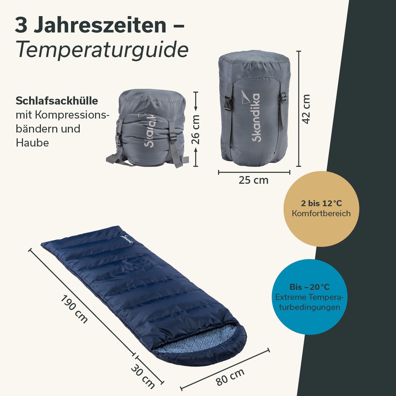Skandika Deckenschlafsack Dundee Baumwollflanell, Koppelbar, Kopfteil mit Kordel (Reißverschluss mit Webband-Klemmschutz, Innentasche mit Klett), 3 Jahreszeiten – Bild 5 von 5