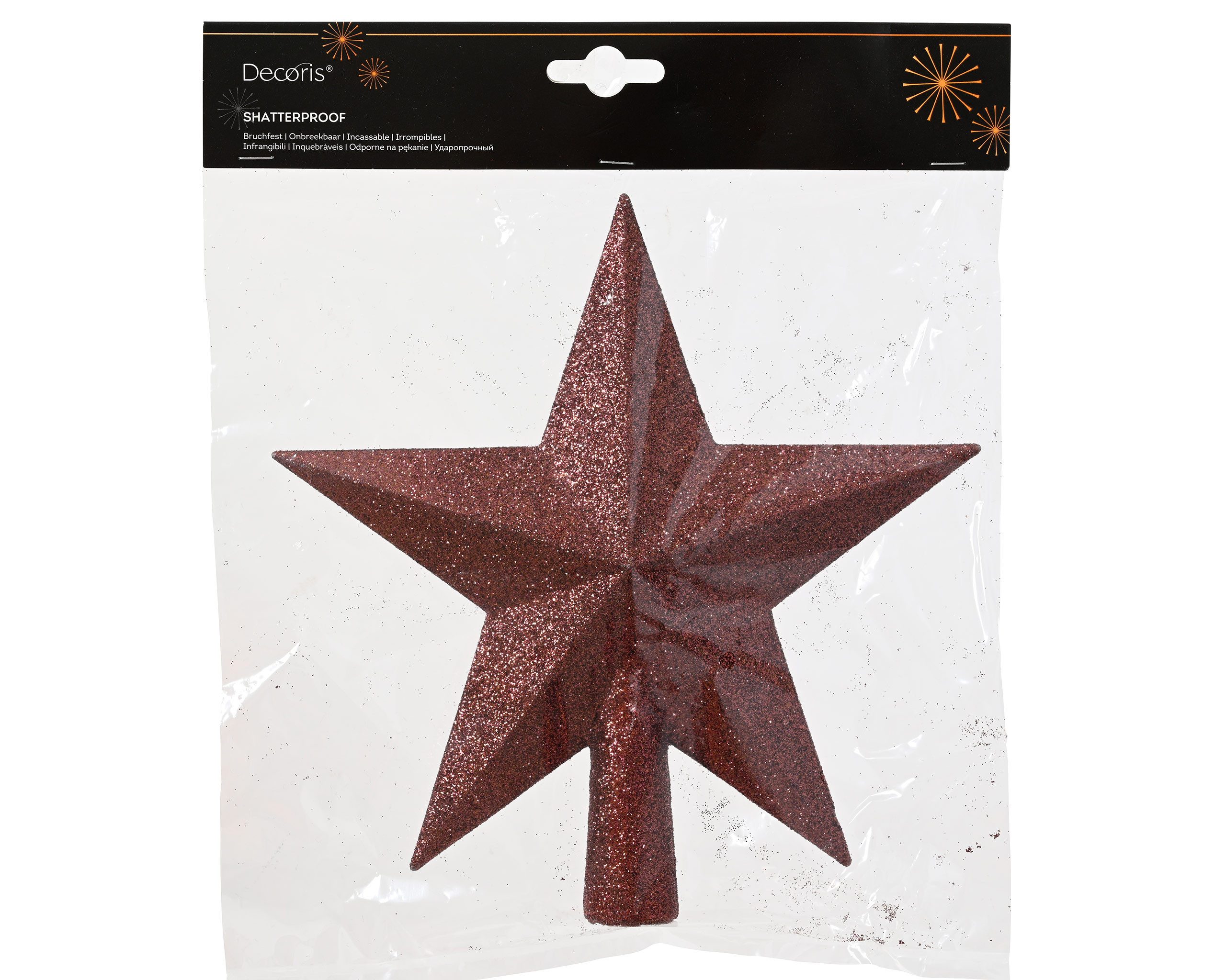 Kaemingk Christbaumspitze, Christbaumspitze Stern mit Glitzer 19cm Kunststoff - Kastanienbraun