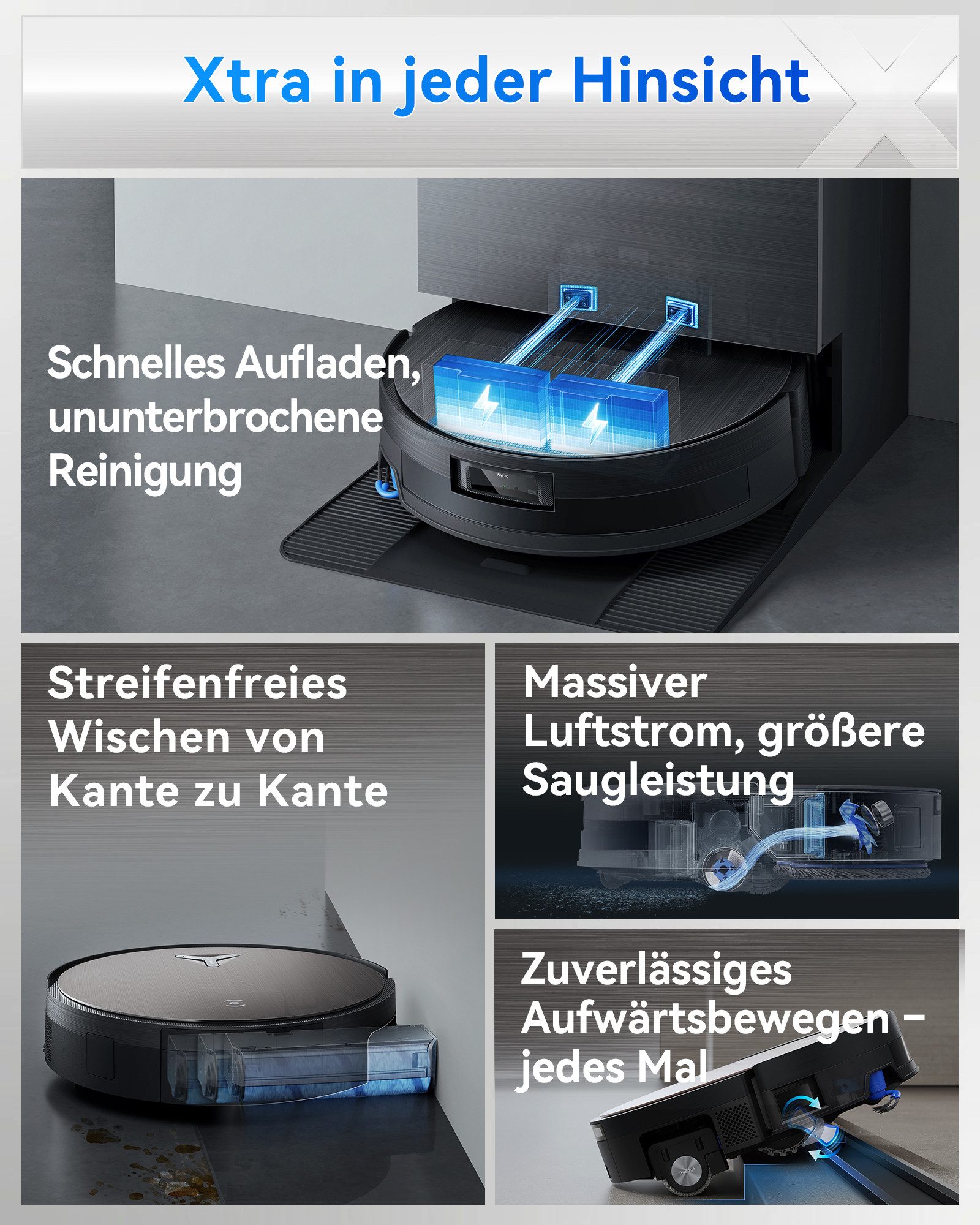 ECOVACS Saugroboter X11 Pro Omni, 19500 Pa, 75°C-Heißwasser-Wäsche mit Einweichfunktion, 110 W, OZMO Roller 2.0, ZeroTange 3.0, TruEdge 3.0, Heißlufttrocknung bei 63 °C, Maximale Steigfähigkeit 4 cm Höhe