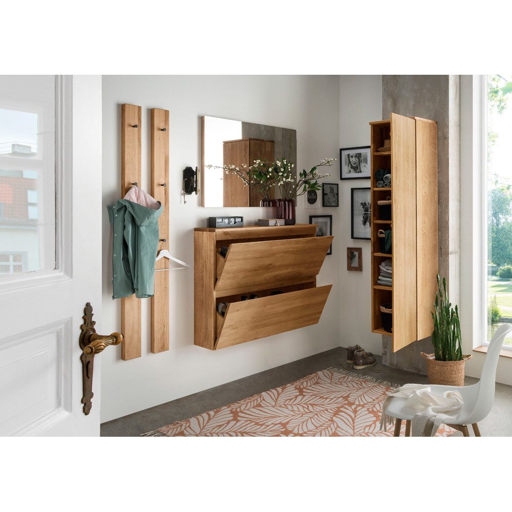 Lomadox Garderobenpaneel SALACH-64, Garderoben Paneel Eiche massiv geölt mit Metall Haken, : 12/163/5 cm
