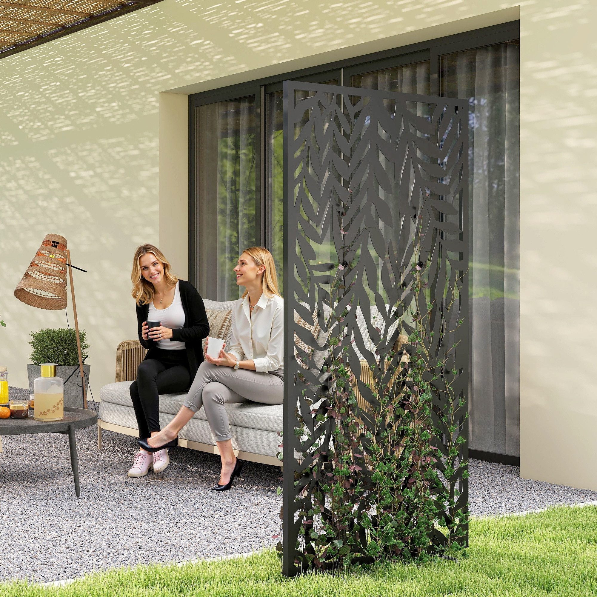 Outsunny Paravent aus Metall (Raumteiler, 1 St., Trennwand), für Balkon Terrasse, Schwarz