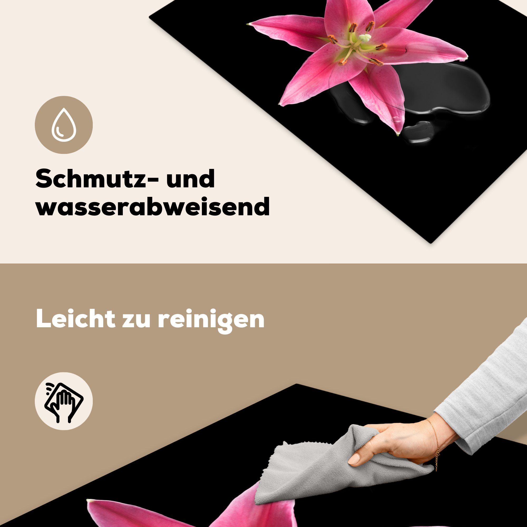 MuchoWow Herdblende-/Abdeckplatte Blumen - Lilie tlg), die Induktionskochfeld Ceranfeldabdeckung für Schutz Rosa, - 81x52 küche, Vinyl, cm, (1