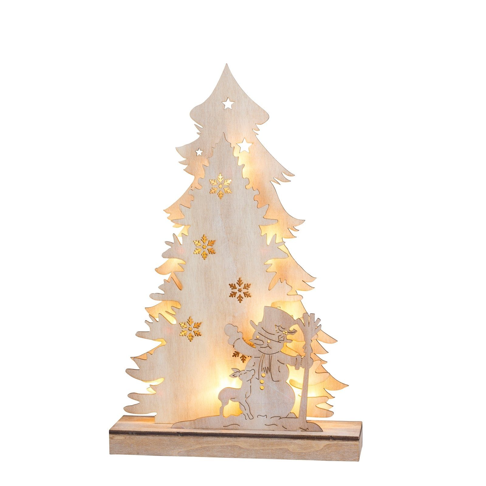 HGD Holz-Glas-Design Weihnachtsfigur 3 D Weihnachtsbaum mit Schneemann (Stück, 1 St), Lichtdekoration Weihnachtsdekoration