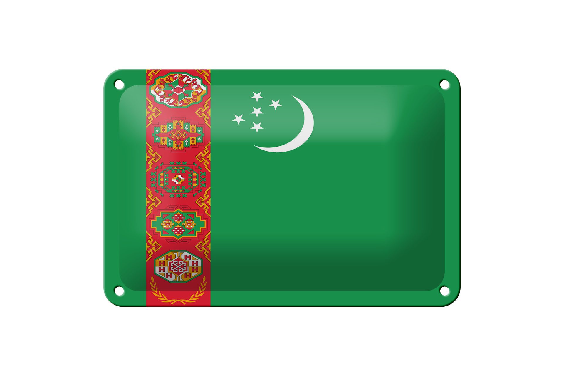 Femer GmbH Metallschild Flagge Turkmenistans 18x12cm Flag Turkmenistan, (1 St), gewölbte Oberfläche, abgerundete Ecken, umgeschlagene Kanten