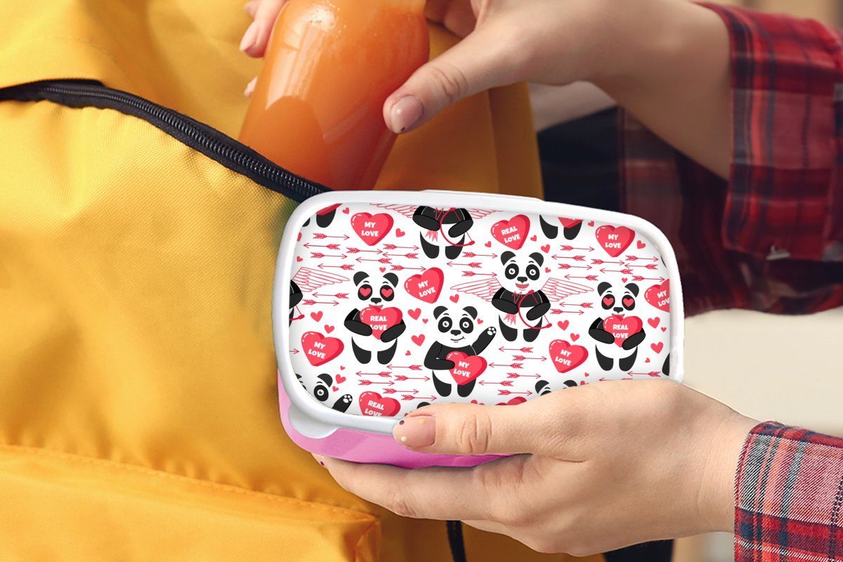 Brotdose (2-tlg), Mädchen, rosa - Lunchbox Kunststoff, Kunststoff für Brotbox MuchoWow Kinder, - Snackbox, Beziehung, Panda Liebe Erwachsene,