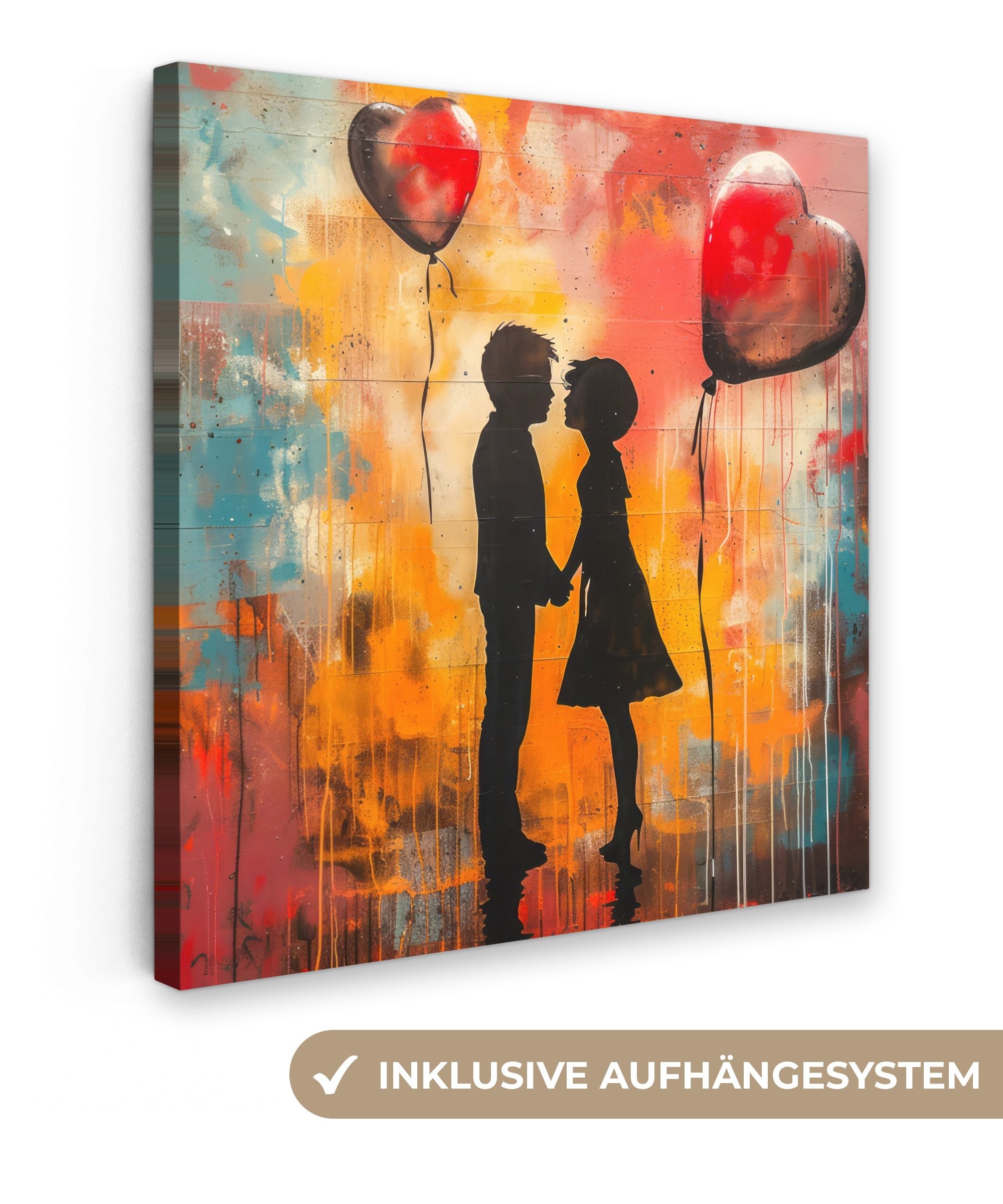 OneMillionCanvasses® Leinwandbild Straßenkunst - Liebe - Graffiti - Kunst - Ästhetik, Fotodruck (1 St), Wandbild, Deko Schlafzimmer Wohnzimmer Flur 20x20 cm