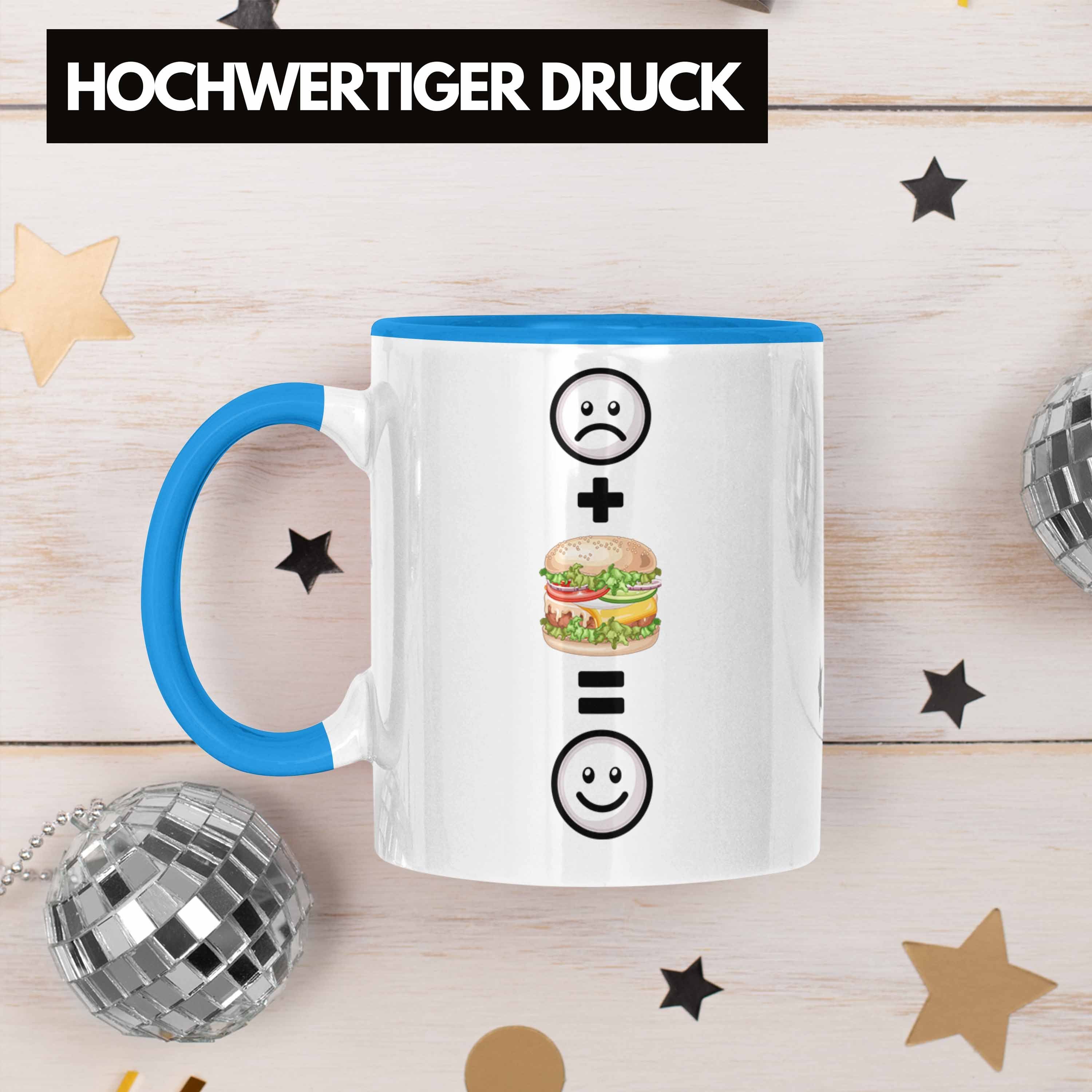 Trendation Tasse Burger Tasse für Lustige Burger-Liebhaber Geschenkidee Blau Geschenk :(B