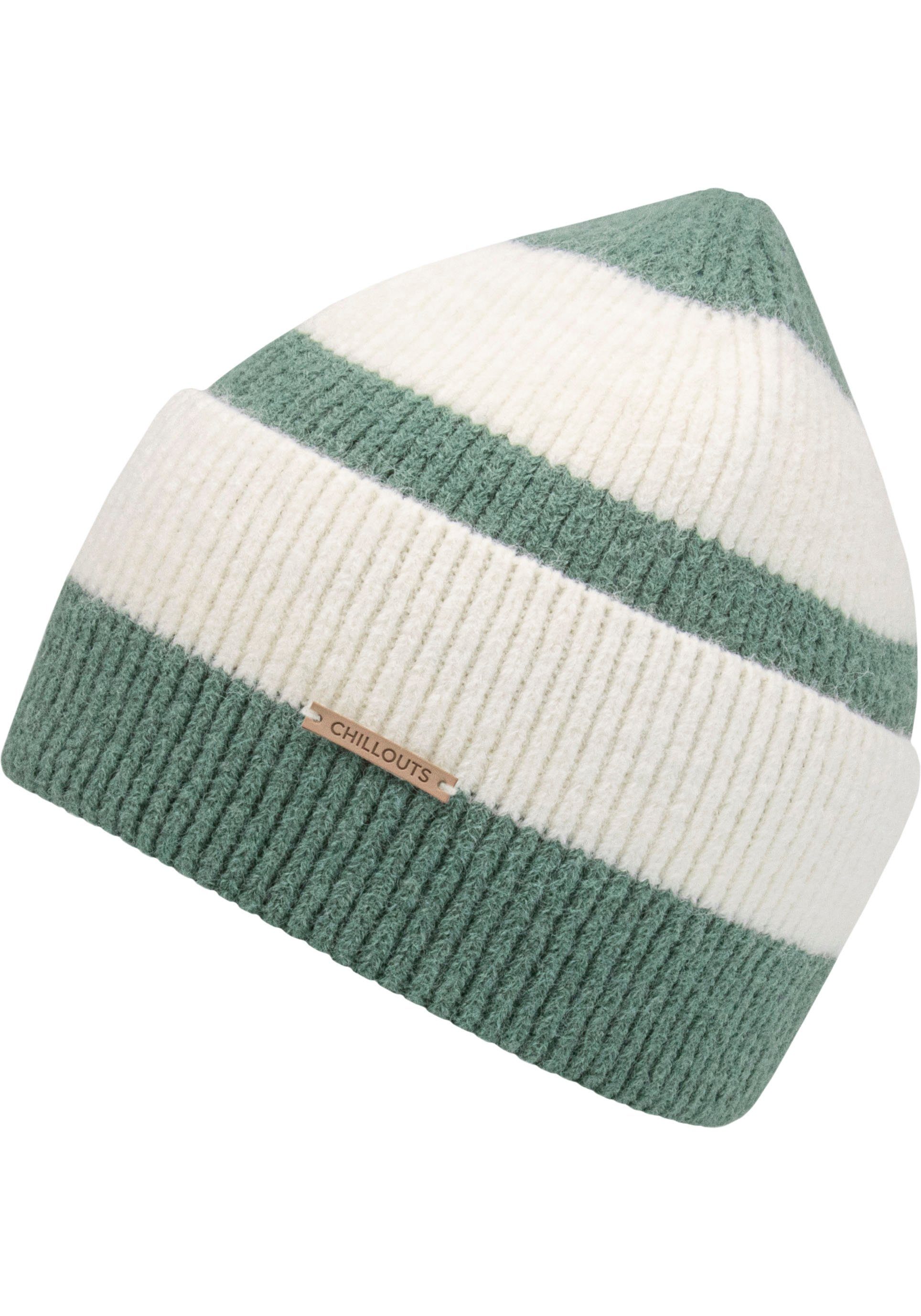 chillouts Strickmütze Susi Hat green stripes Blockstreifen-Look Im ash