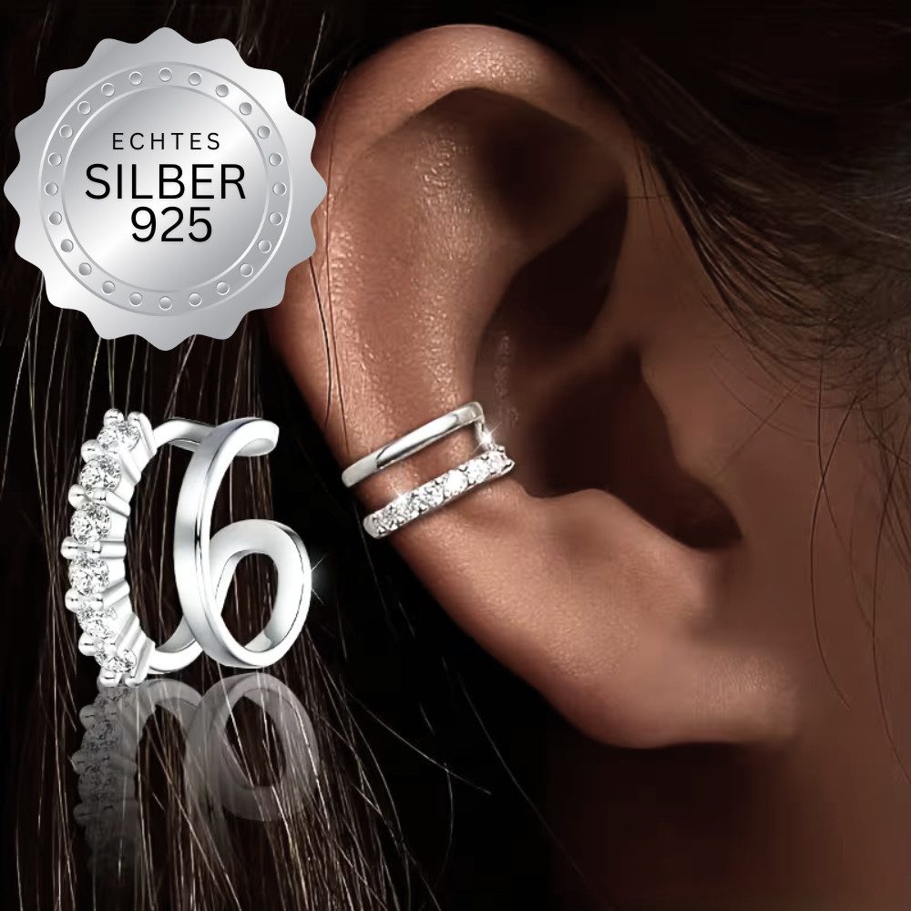 XCOAST Ohrring-Set Secret Spark Ear Cuff 925 Silber – Minimalistisch mit Zirkonia (1-tlg., einzeln), kein Piercing erforderlich, verstellbarer Ear Cuff, hypoallergen