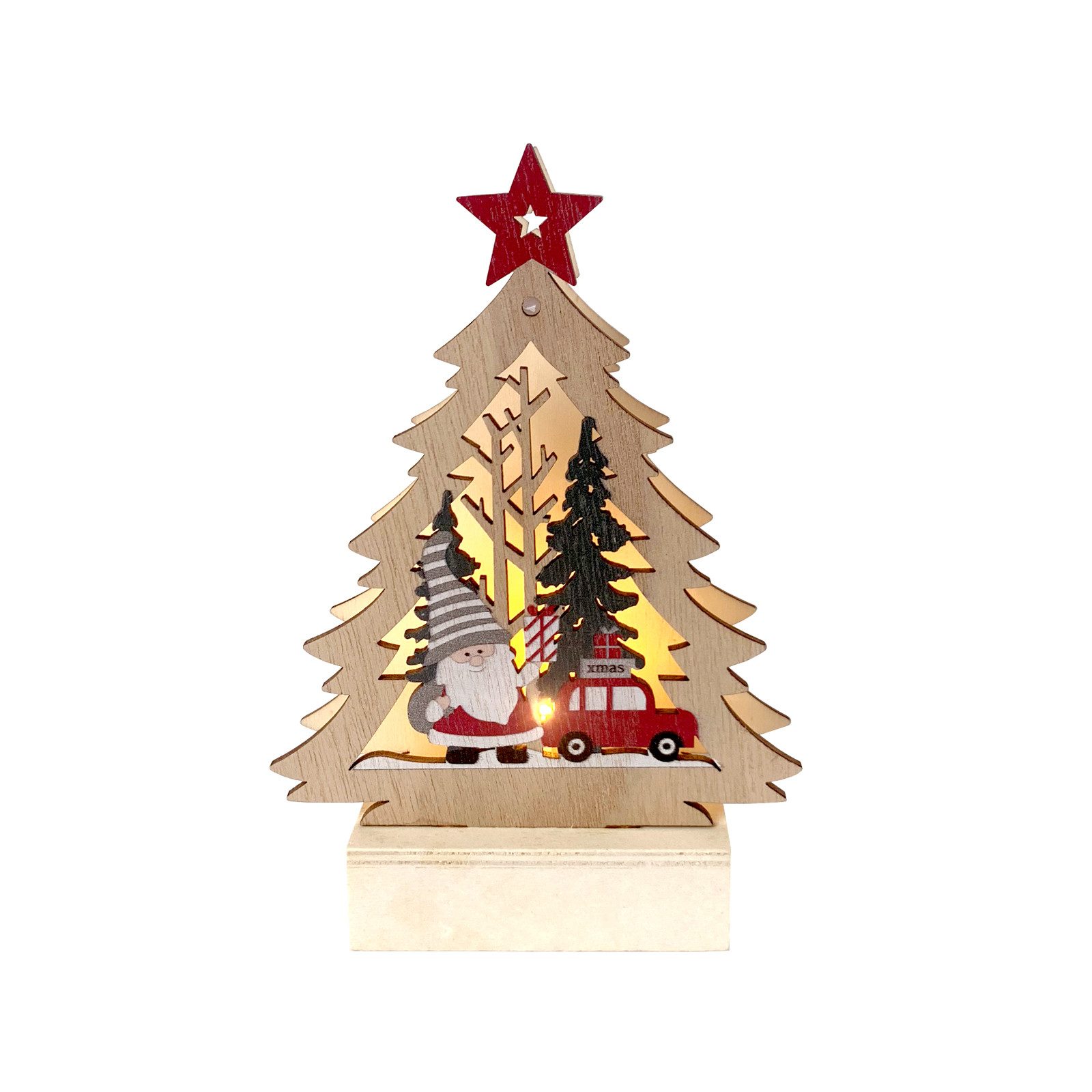 HTI-Living Weihnachtsfigur Leuchtspitze Weihnachtsmann kommt mit dem Auto (Stück, 1 St., 1 Leuchtdeko, ohne Batterien), Weihnachtsdeko
