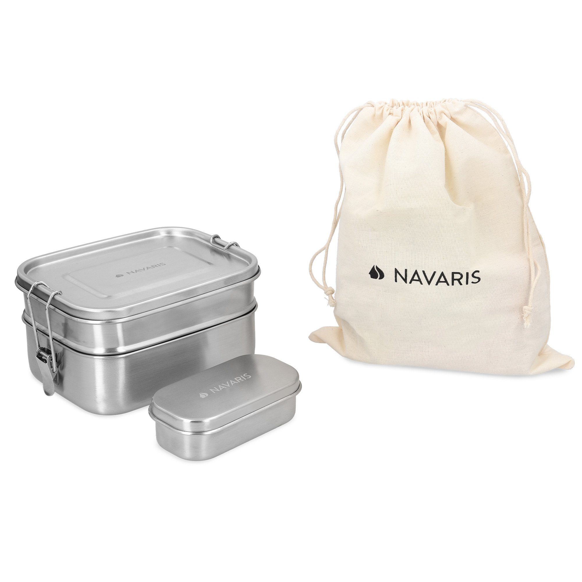 Edelstahl Mini Doppeldecker Set Brotdosen Navaris inkl. Lunchbox Edelstahl Behälter,