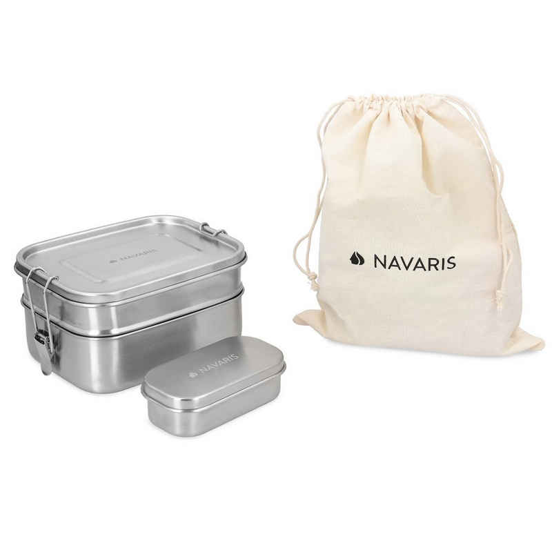 Navaris Lunchbox Doppeldecker Edelstahl Brotdosen Set inkl. Mini Behälter, Edelstahl, (1-tlg)