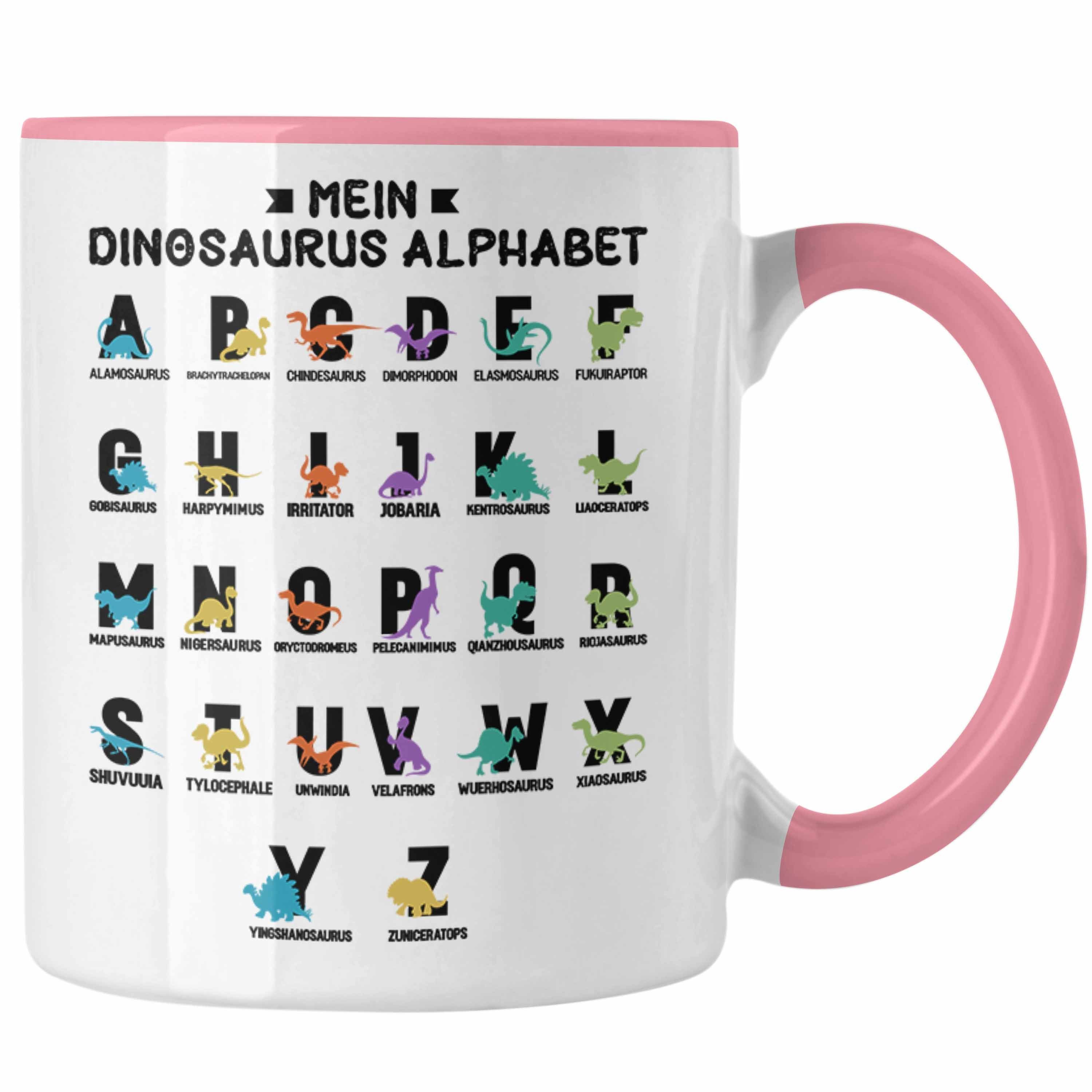 A-Z Alphabet Klasse Grundschule Tasse T-Rex - Mein Arten Dinosaurier Rosa Trendation Geschenk Trendation ABC Dino 1. Kinder
