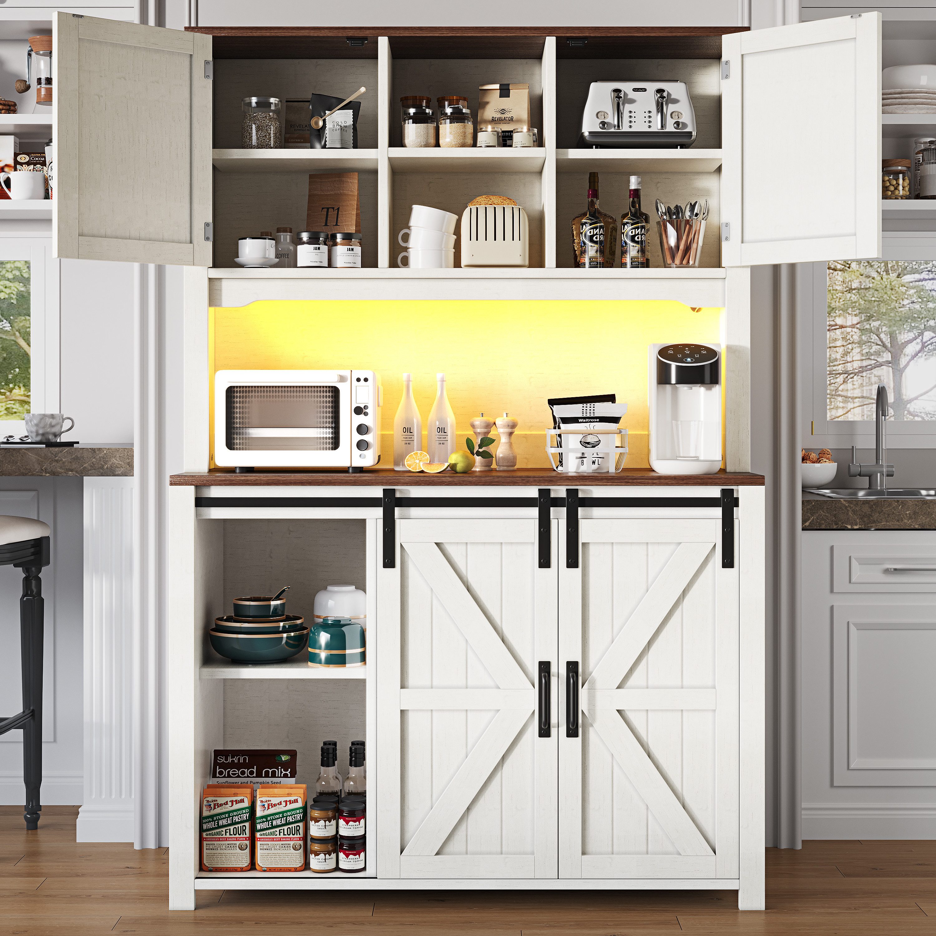 Flieks Küchenbuffet mit LED-Beleuchtung, 2 Schubladen und Schiebetüren (115 günstig online kaufen