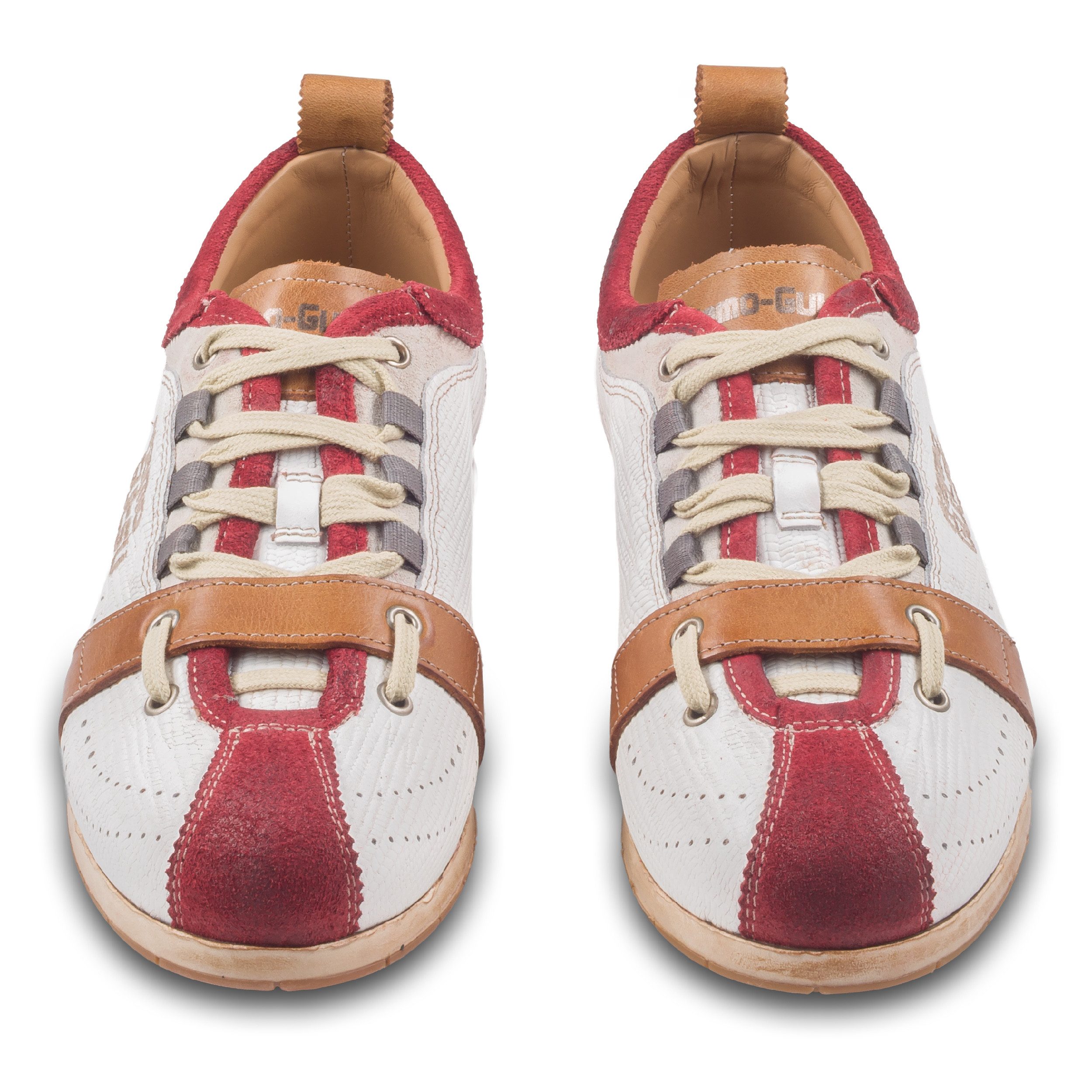 Kamo-Gutsu Herren Sneaker Leder weiß/rot (TIFO-017 sangue bianco), Retro-Optik Sneaker Handgefertigt in Italien