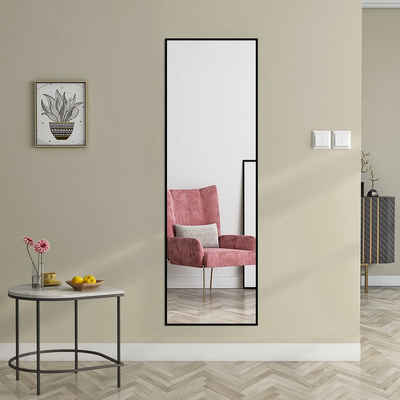 Boromal Spiegel groß 160x40 140x40 Wandspiegel Flurspiegel Standspiegel Schwarz (HD Spiegel, mit Metall Rahmen), für Flur, Bad, Schlafzimmer, Wohnzimmer