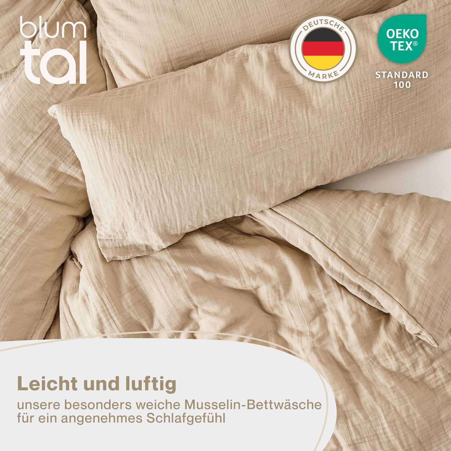 Blumtal Bettwäsche Musselin 100% Baumwolle im Set, Kopfkissenbezug & Decken günstig online kaufen