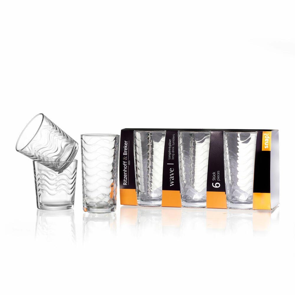 Ritzenhoff & Breker Longdrinkglas Wave 6er Set 250 ml, Glas