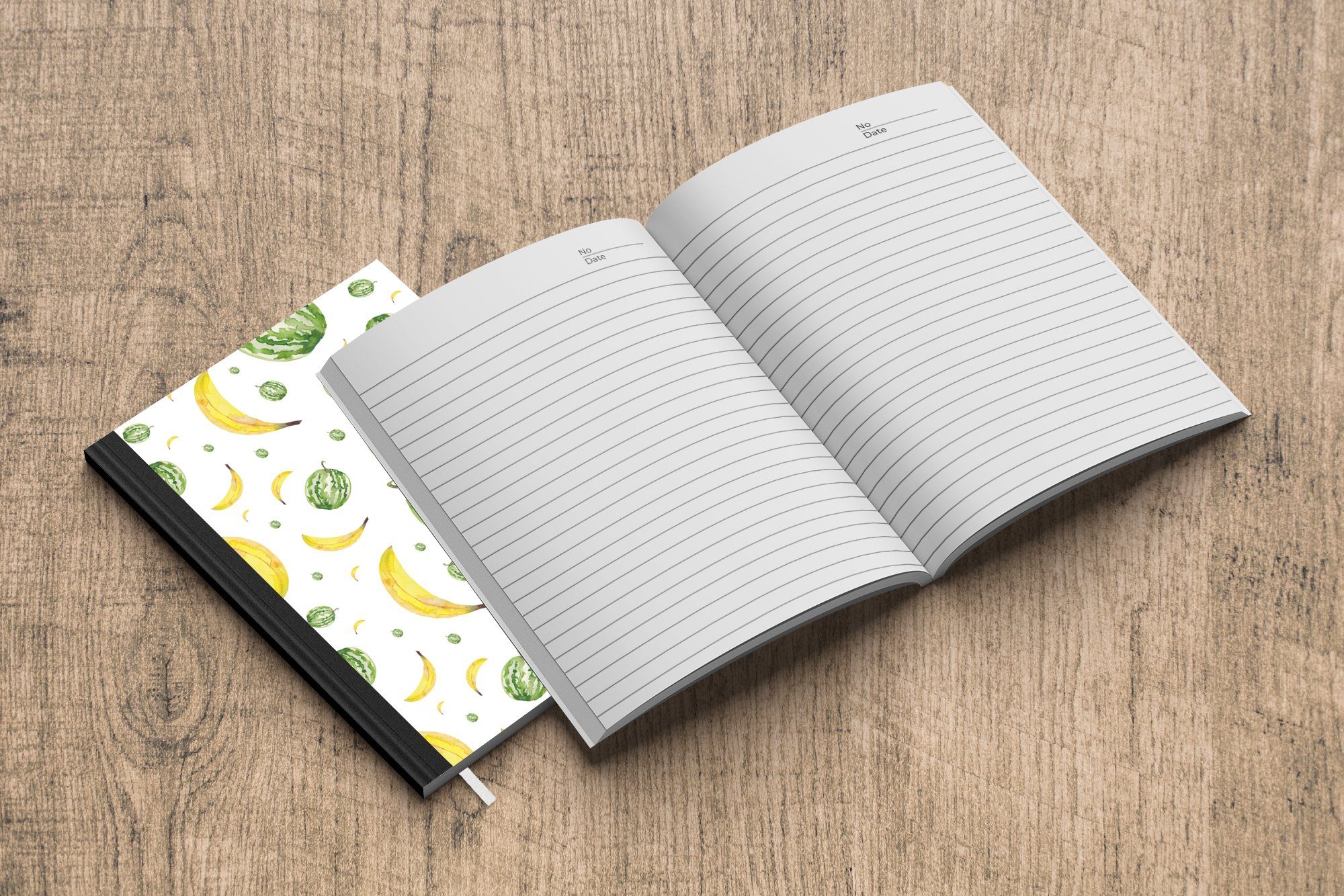 MuchoWow Notizbuch Bananen A5, 98 Merkzettel, Tagebuch, Melonen - Notizheft, Journal, - Haushaltsbuch Schablonen, Seiten