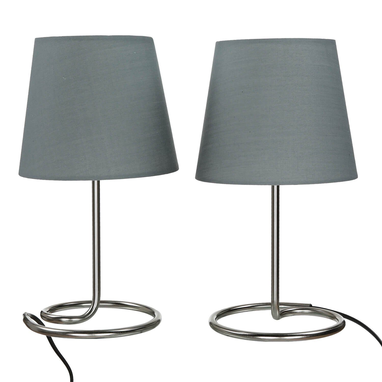 Licht-Erlebnisse Nachttischlampe GINA, ohne Leuchtmittel, 2er Set  Tischlampe Nachttischlampe Grau Stoff Metall