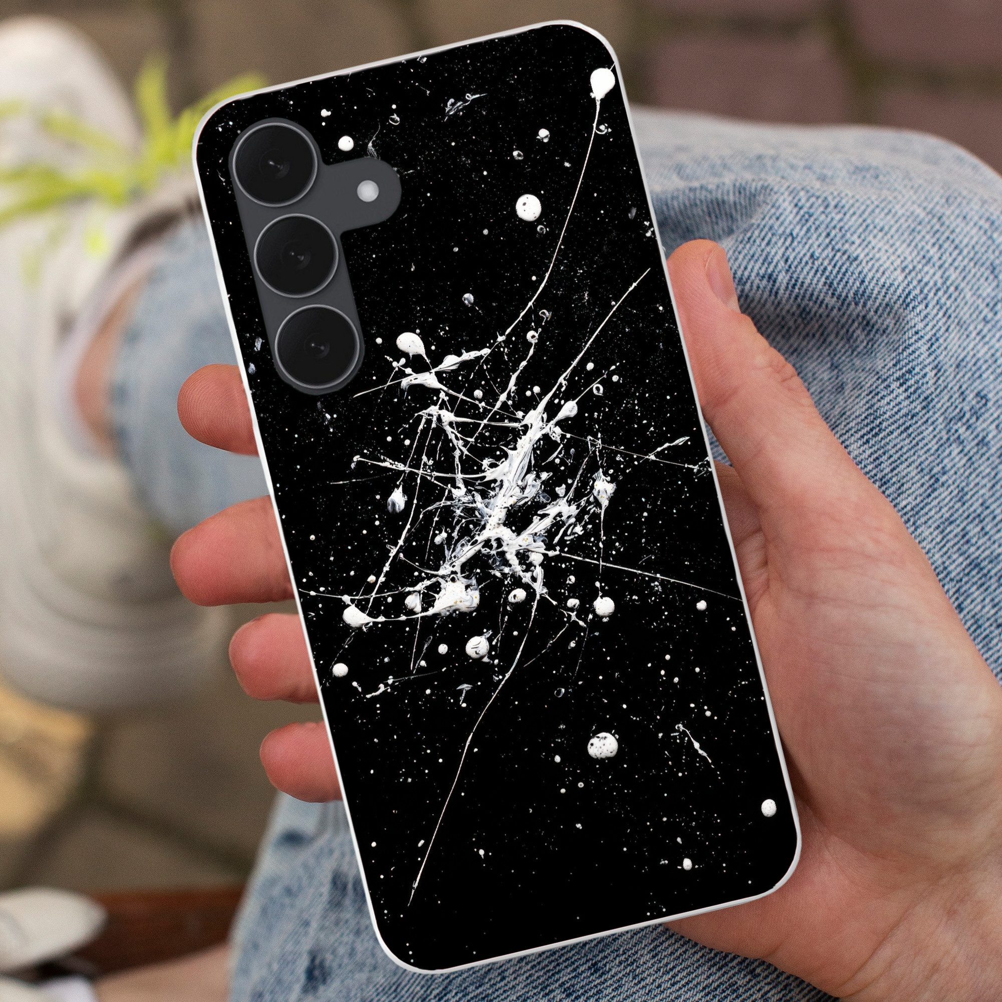 MuchoWow Handyhülle für Samsung Galaxy S25 FE Farbspritzer - Weiß - Abstrakt - Explosion, Smartphone-Bumper, Print, Handy Schutzhülle Dünn
