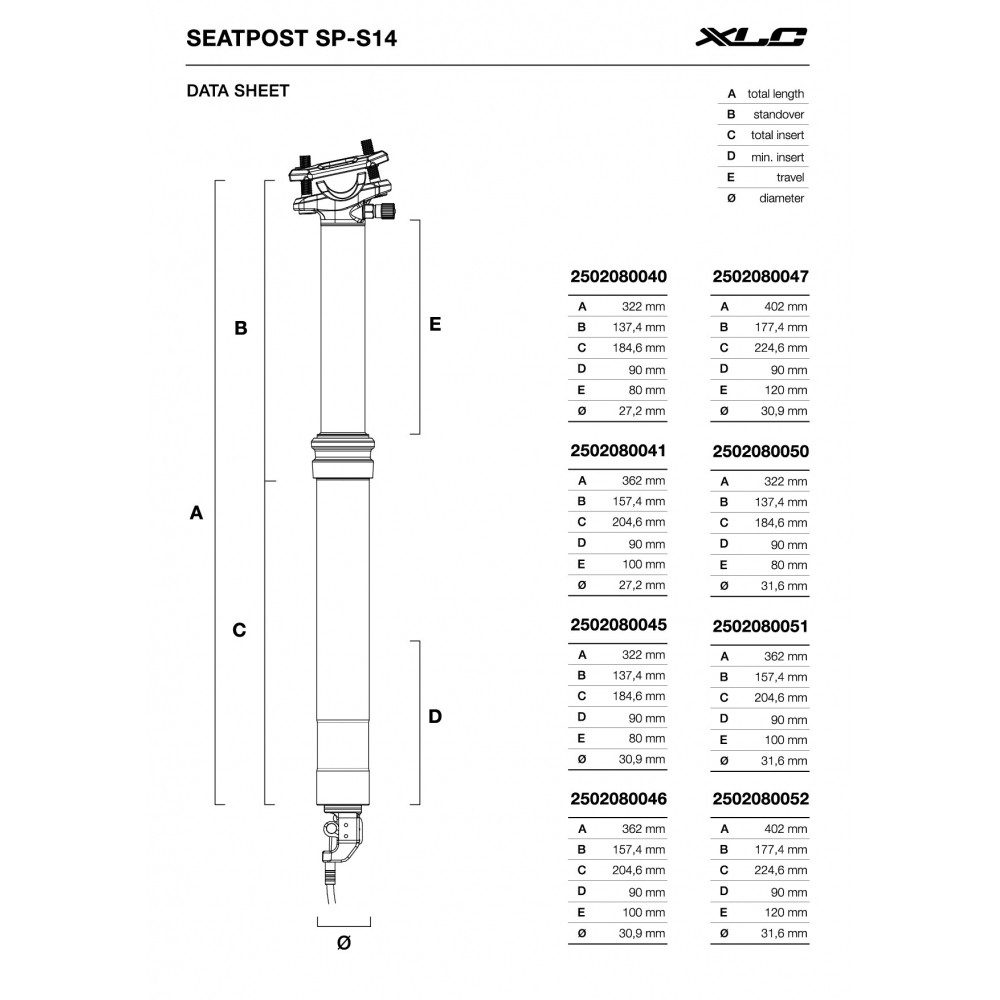 XLC Fahrradsattel SP-S14 Dropper Post 31,6 mm 80 mm Fahrrad Sattelstütze
