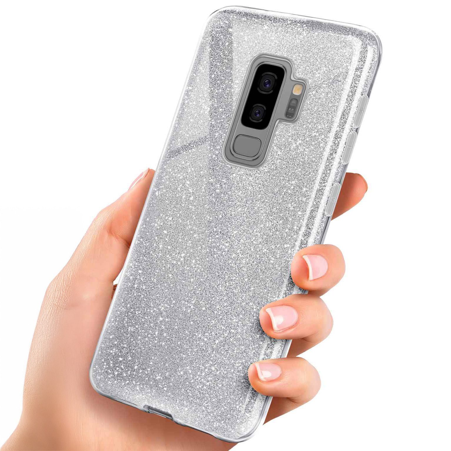 ONEFLOW Handyhülle für Samsung Galaxy S9 Plus Glitzer Hülle Glitter Case Silber 6,2 Zoll, Hülle Glitzernd Dünne Schutzhülle mit Kameraschutz Frauen Glitzerhülle