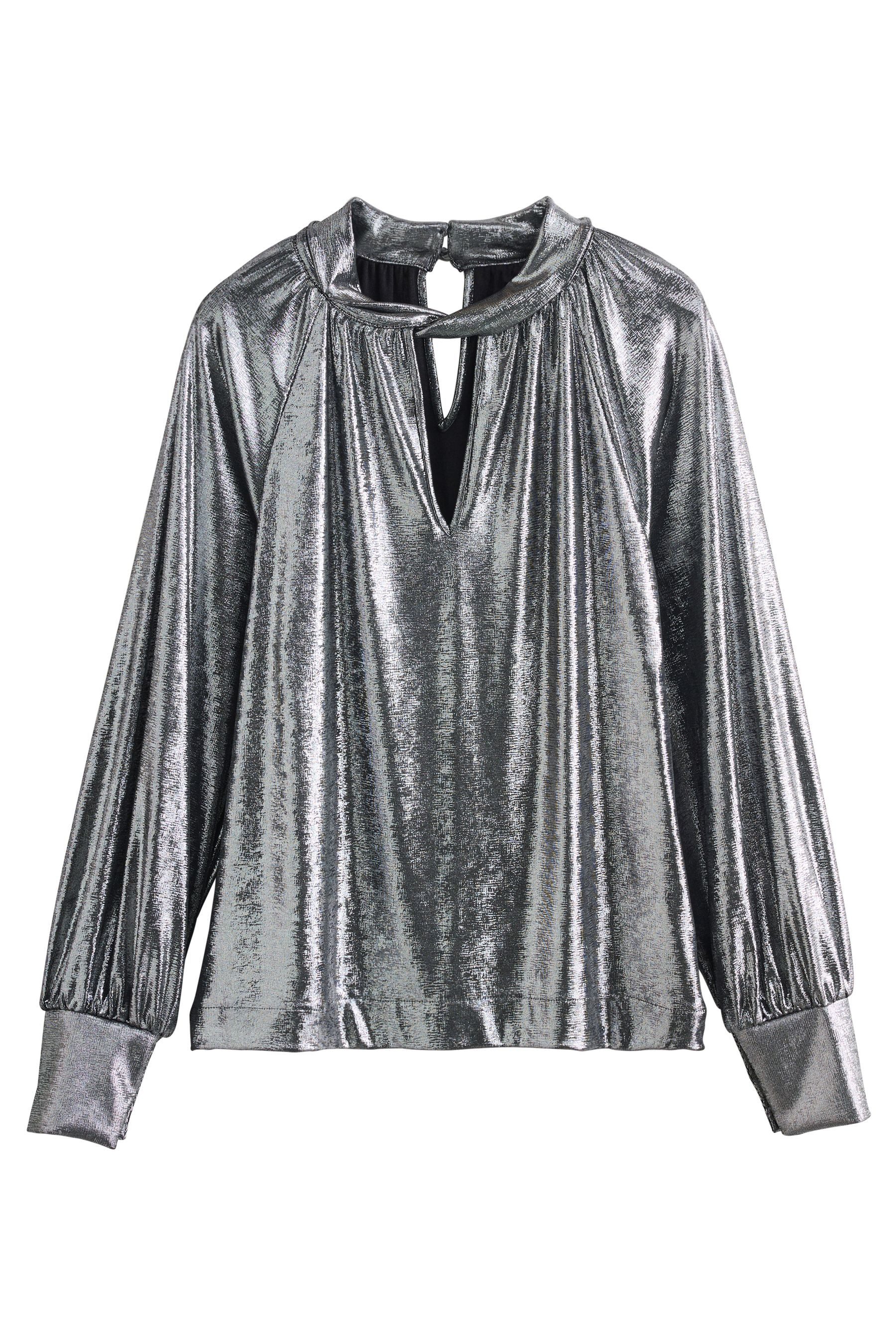 Next Langarmbluse Langärmelige Metallic-Jerseybluse mit Drehdetail (1-tlg) günstig online kaufen