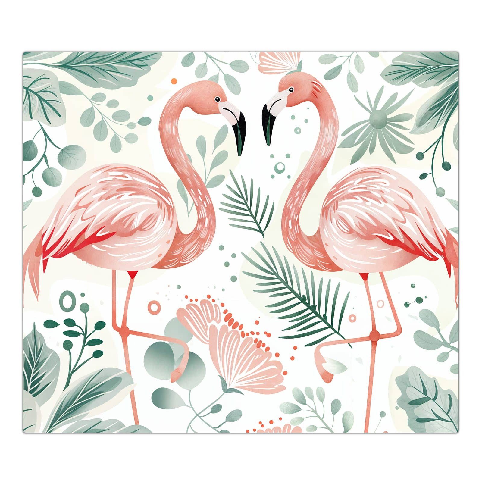 Primedeco Herd-Abdeckplatte Herdabdeckplatte Spritzschutz aus Glas Flamingo Blätter, Glas, (1 tlg)