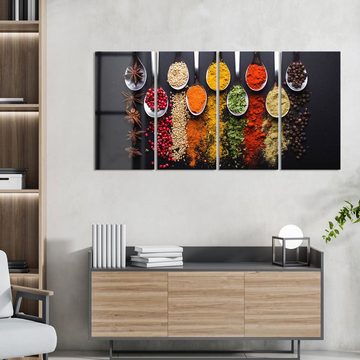 DEQORI Glasbild 'Kochlöffel mit Gewürzen', 'Kochlöffel mit Gewürzen', Glas Wandbild Bild schwebend modern