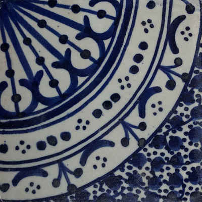 Casa Moro Wandfliese Orientalische Keramikfliese Hanefi blau weiß handbemalt HBF8290, Beige und Blau, Kunsthandwerk aus Marokko