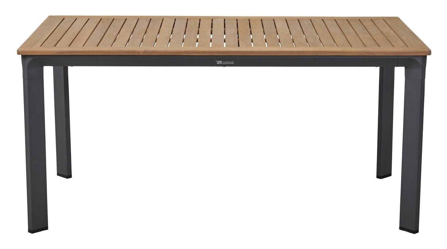 Outdoor Gartentisch UNICAMO, B 160 x T 90 cm, Braun, Anthrazit, Aluminium, Tischplatte aus Teakholz