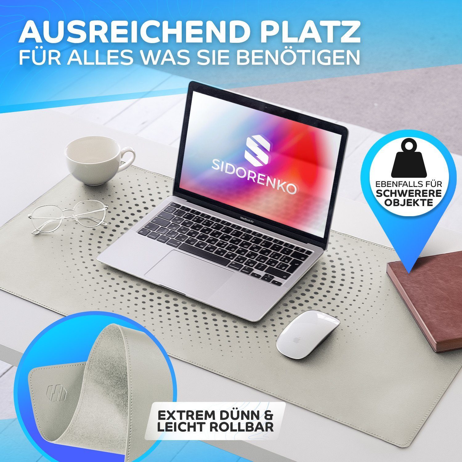 MAXLVL Gaming Mauspad Schreibtischunterlage - Mauspad mit Vernähte Kanten - abwaschbar (80x40 cm, Schreibtisch Unterlage für Büro), Tischunterlage Schreibtisch aus PU-Leder