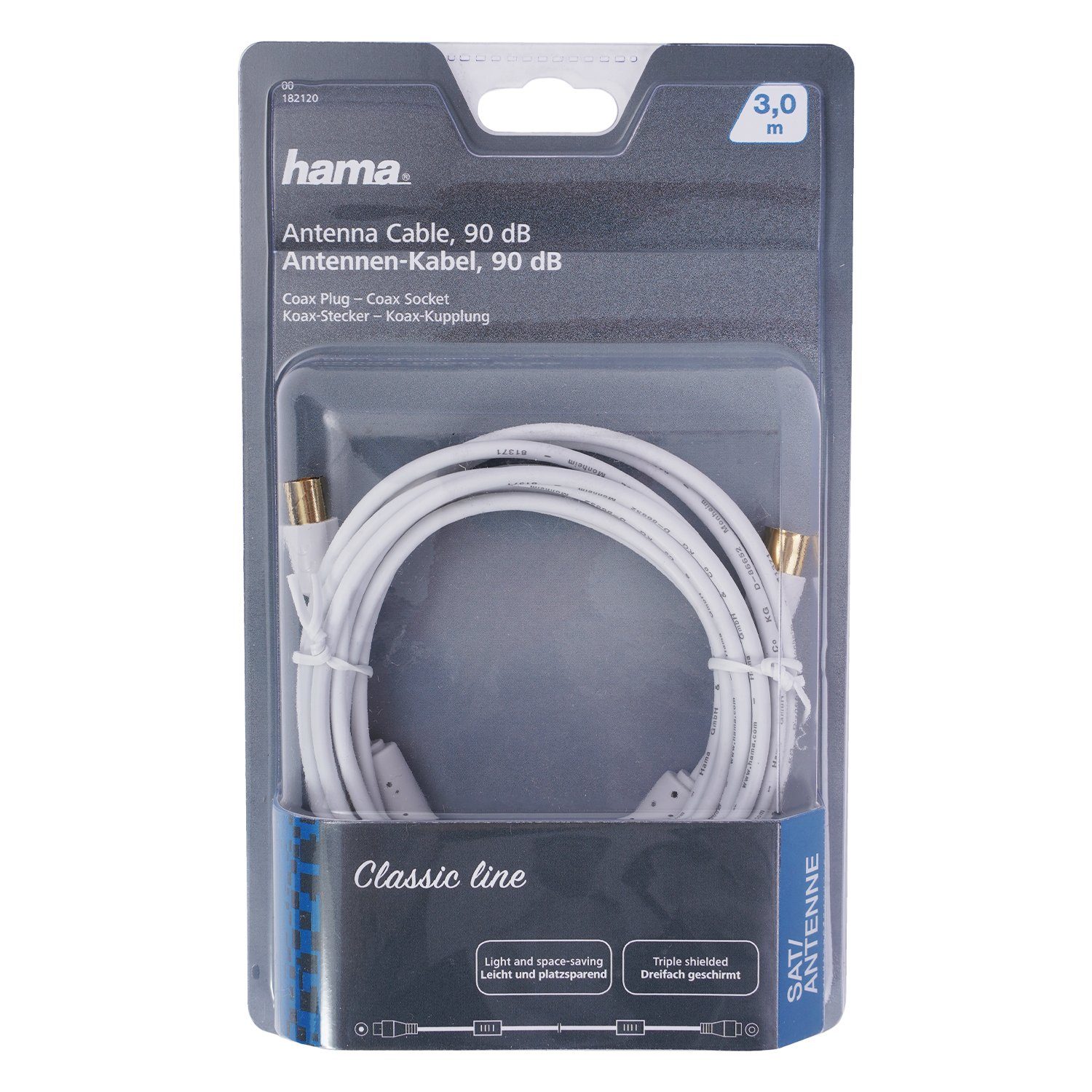 Hama 3m Antennen-Kabel Dünn 90db Koaxial-Kabel Video-Kabel, Koaxial, Koaxial (300 cm), Ultradünnes Koax-Kabel für Full HD TV 4K UHD, 90 db, vergoldet, 3m – Bild 3 von 3