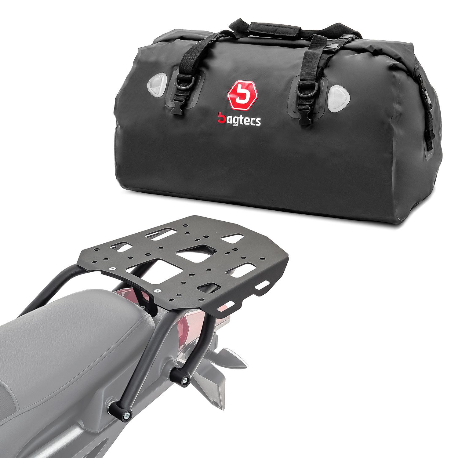 Bagtecs Topcase Set Gepäckbrücke + Hecktasche für Aprilia Tuareg 22-26 XF80