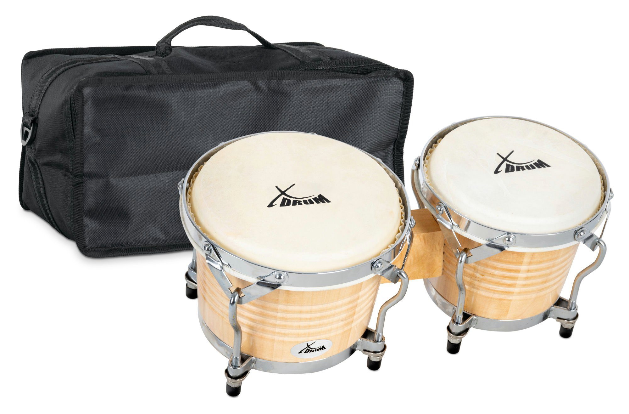 XDrum Bongo Pro - 6,5" Macho und 7,5" Hembra,Spar-Set, inkl. Tasche, mit stimmbaren Naturfellen - Holz: Birke