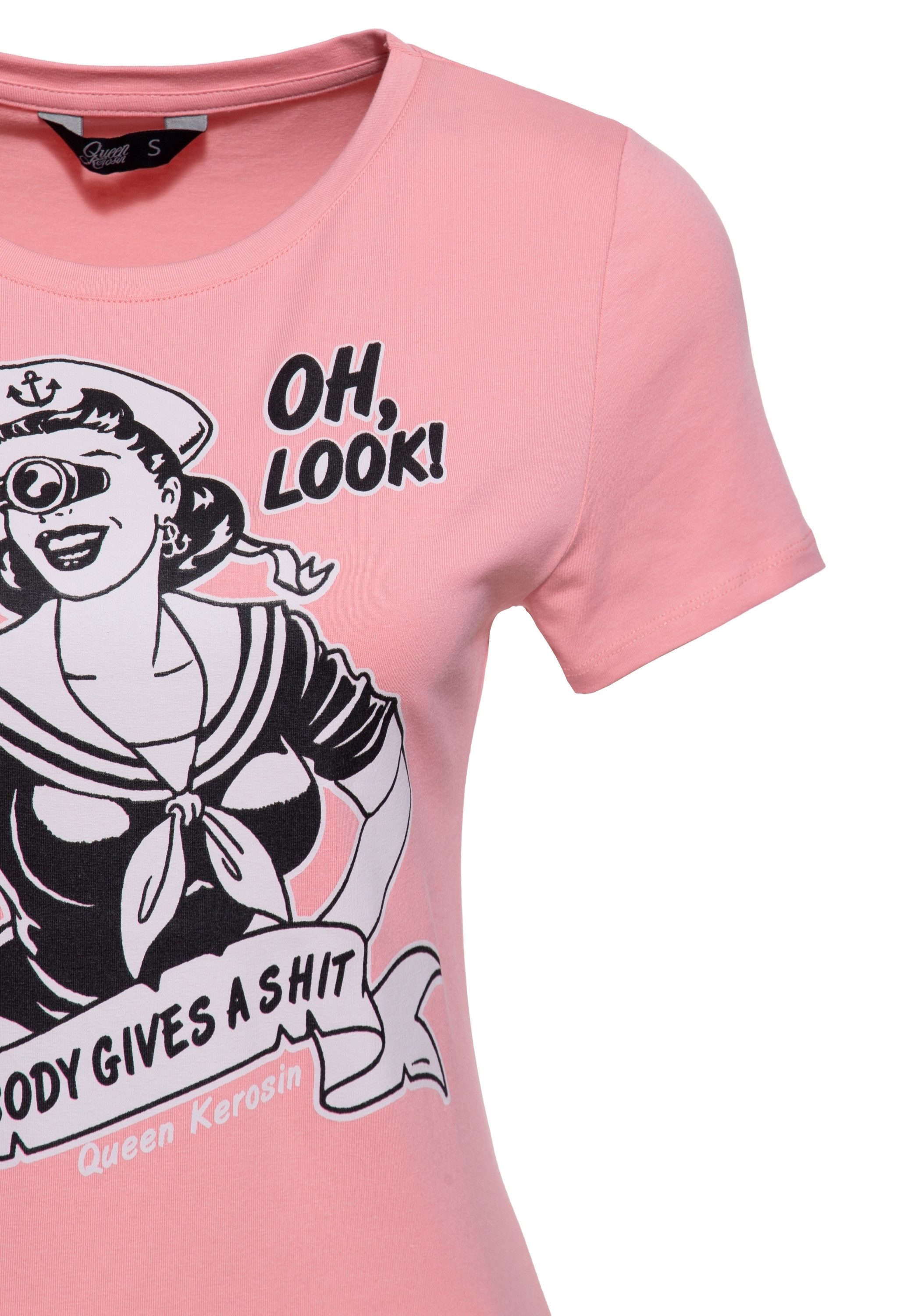 QueenKerosin Print-Shirt Nobody Gives a Shit (1-tlg) mit Retro-Artwork