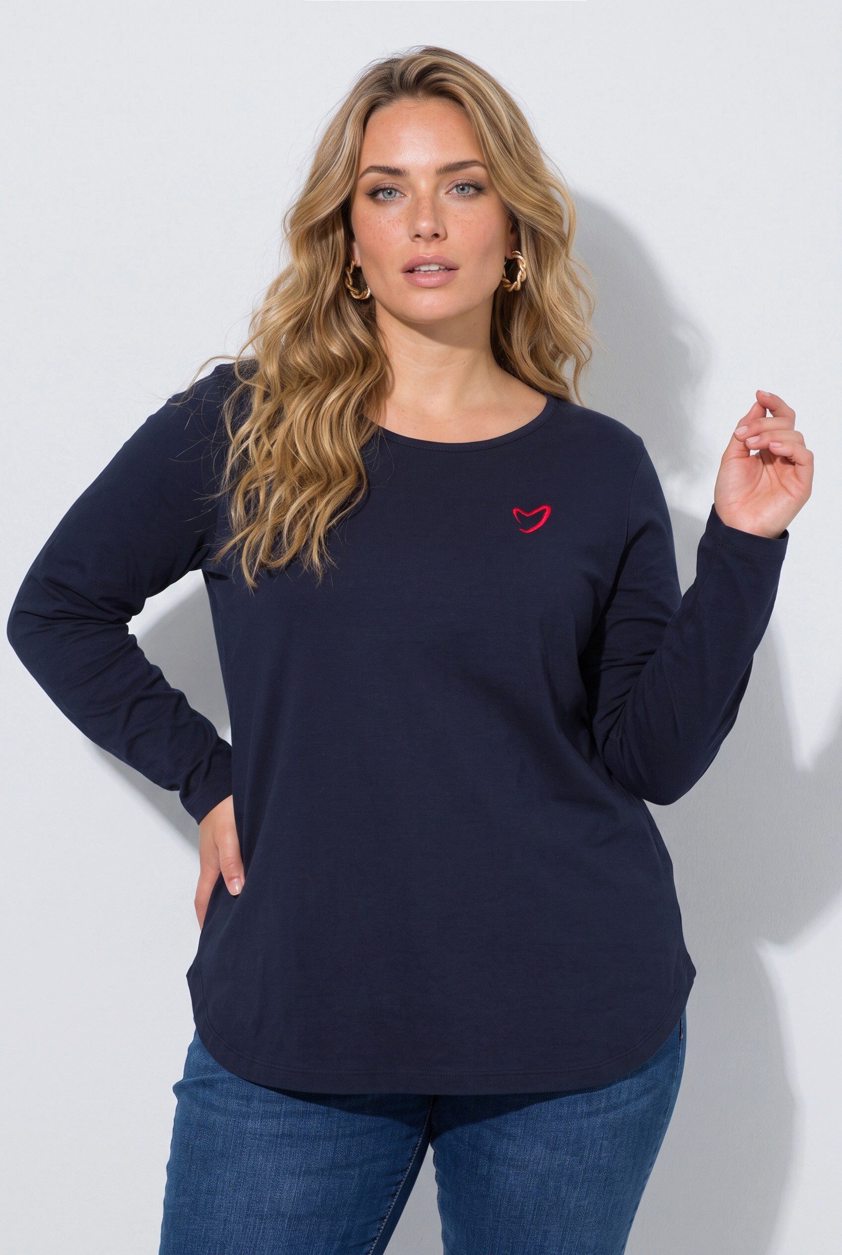 MIAMODA T-Shirt Longsleeve A-Linie Herz-Stickerei