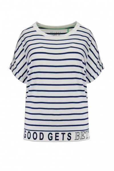 XOX T-Shirt XOX T-Shirt U-Boot Ausschnitt überschnitten, weiß-blau - Fair Trade, Shirt gestreift, Damenmode, kurzarm