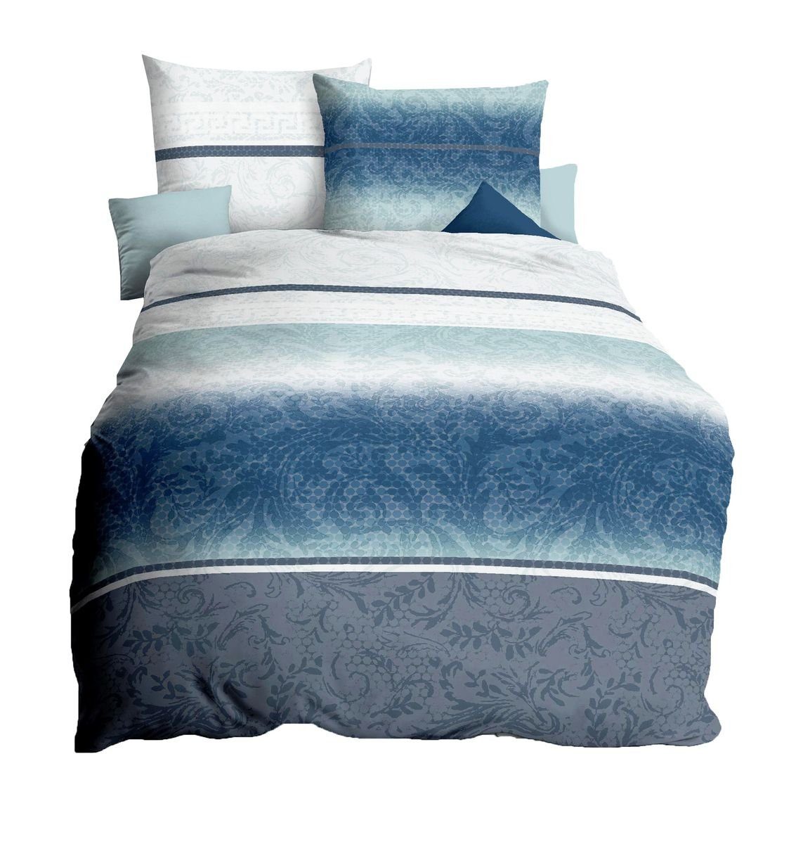 Bettwäsche Kaeppel Fein Biber Bettwäsche 2 tlg. 135x200cm Adonia Mint Blau Grau, Kaeppel, Biber