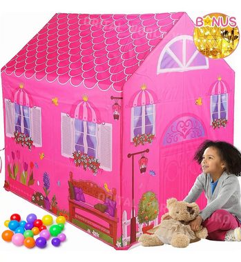Jioson Spielzelt Schloss Haus Kinderzelt Mit 6 Meter Lichterkette,Spielzelt für Kinder (Drinnen Draußen, Rosa) Perfekt als Geschenk zu Weihnachten