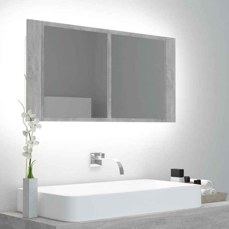 vidaXL Badezimmerspiegelschrank LED-Bad-Spiegelschrank Betongrau 90x12x45 cm Acryl (1-St)