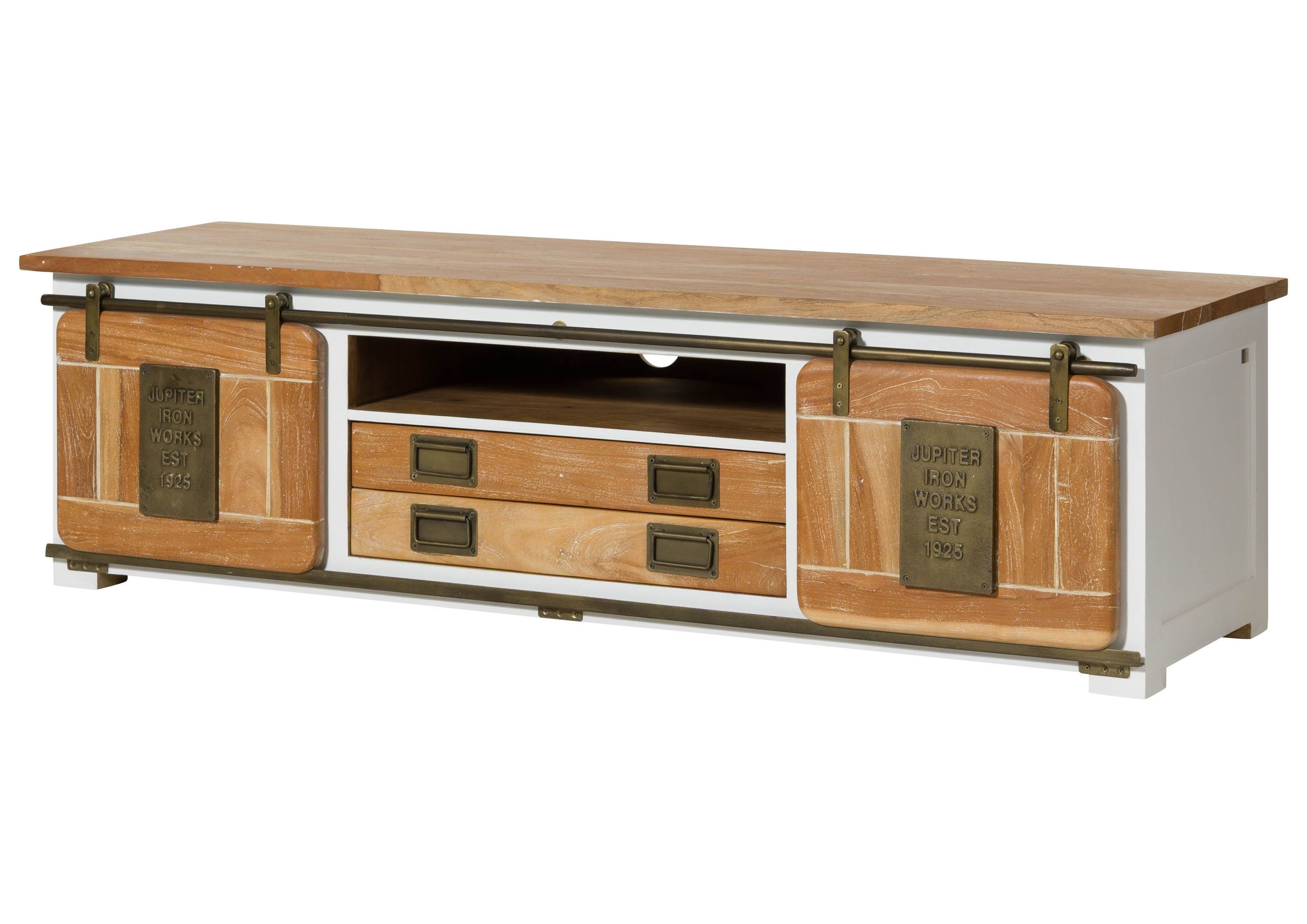 Massivmoebel24 TV-Board RAILWAY (Massivholz), Mango 180x55x50 weiß lackiert RAILWAY #314
