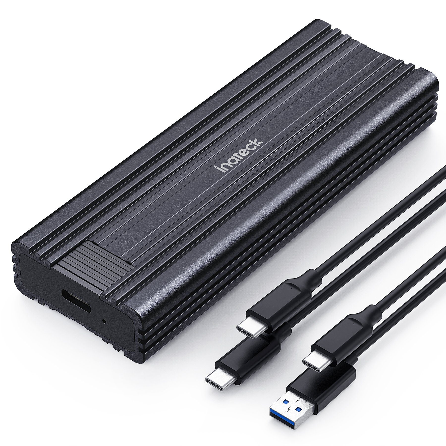 Inateck Festplatten-Gehäuse NVMe M.2 Festplattengehäuse, 10 Gbps, mit USB A zu C und USB C zu C Kabel schwarz