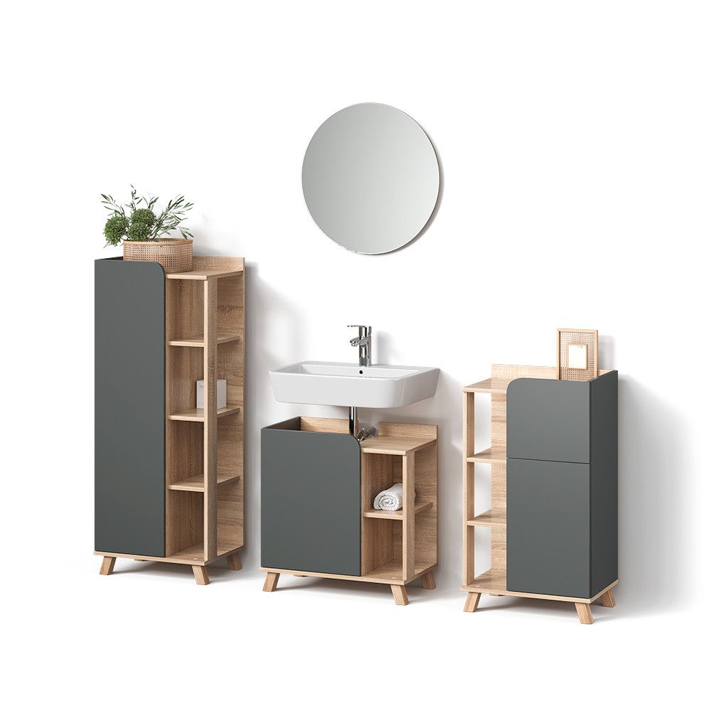 Livinity® Badmöbel-Set Marano, Anthrazit/Sonoma, 4 Teile, (4-St)